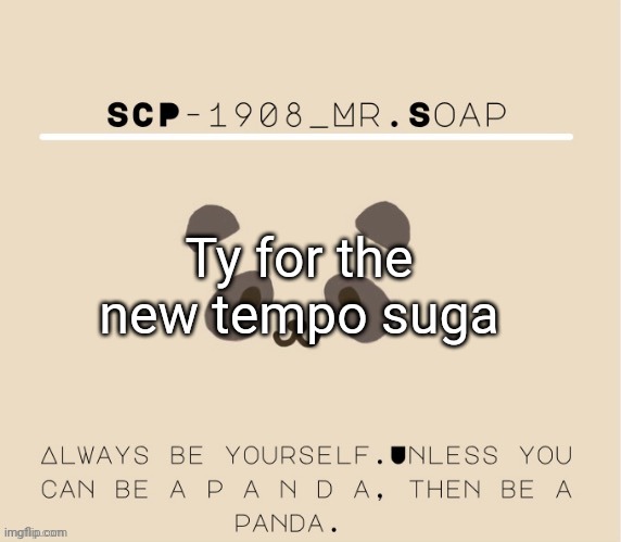 Soaps panda tempo | Ty for the new tempo suga | image tagged in soaps panda tempo | made w/ Imgflip meme maker