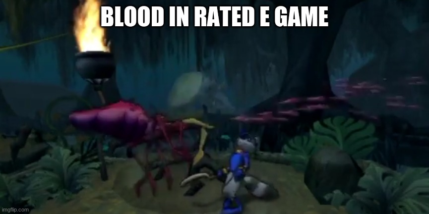 I won't mosQUITo | BLOOD IN RATED E GAME | image tagged in sly cooper 1 mosquito | made w/ Imgflip meme maker
