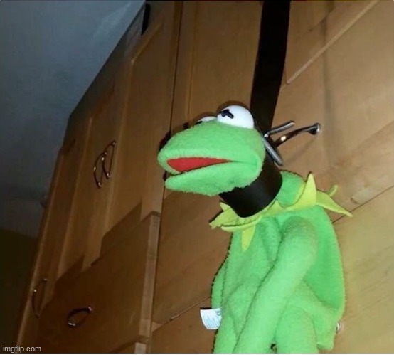 kermit hanged with belt | image tagged in kermit hanged with belt | made w/ Imgflip meme maker