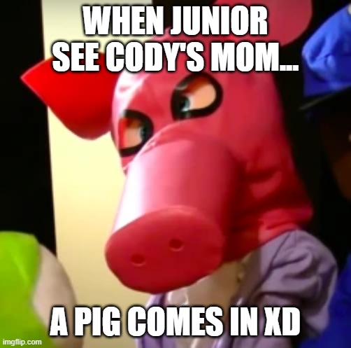 Cody's Mom | WHEN JUNIOR SEE CODY'S MOM... A PIG COMES IN XD | image tagged in sml,pigs | made w/ Imgflip meme maker