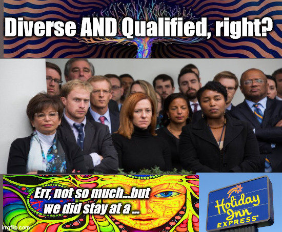 Democrat Appointees - "I stayed at a Holiday Inn".... | Diverse AND Qualified, right? Err, not so much...but we did stay at a ... | image tagged in merit,affirmative action,stupid,identity politics | made w/ Imgflip meme maker