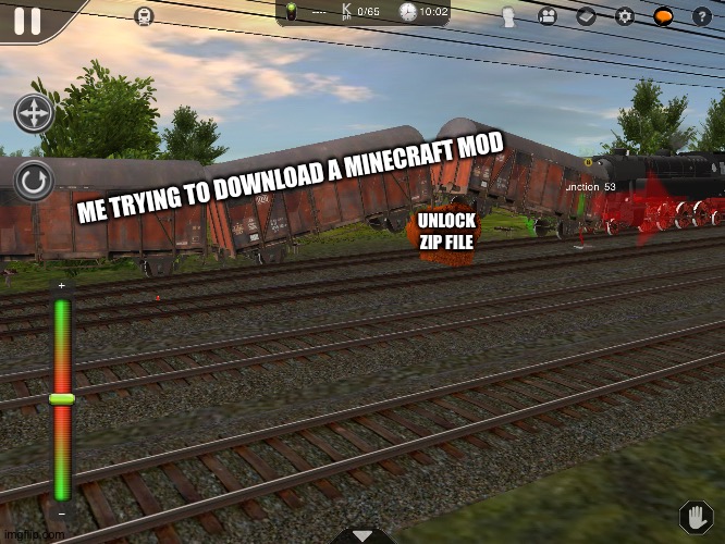 Boiler vs train | ME TRYING TO DOWNLOAD A MINECRAFT MOD; UNLOCK ZIP FILE | image tagged in boiler vs train,train wreck | made w/ Imgflip meme maker