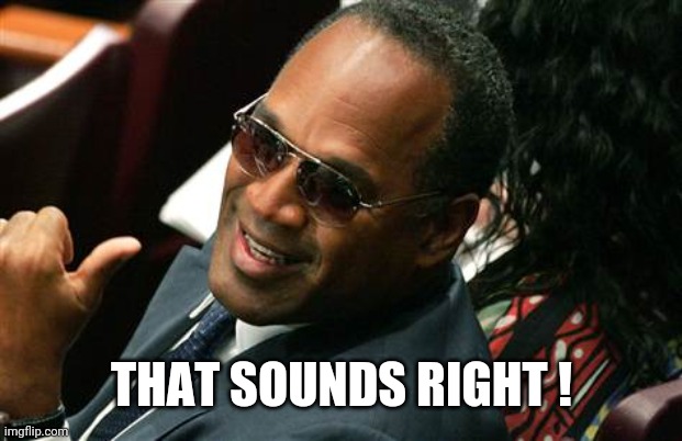 O J Simpson thumbs up | THAT SOUNDS RIGHT ! | image tagged in o j simpson thumbs up | made w/ Imgflip meme maker