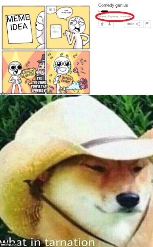 image tagged in what in tarnation dog,0 views 1 comment,comedy genius | made w/ Imgflip meme maker