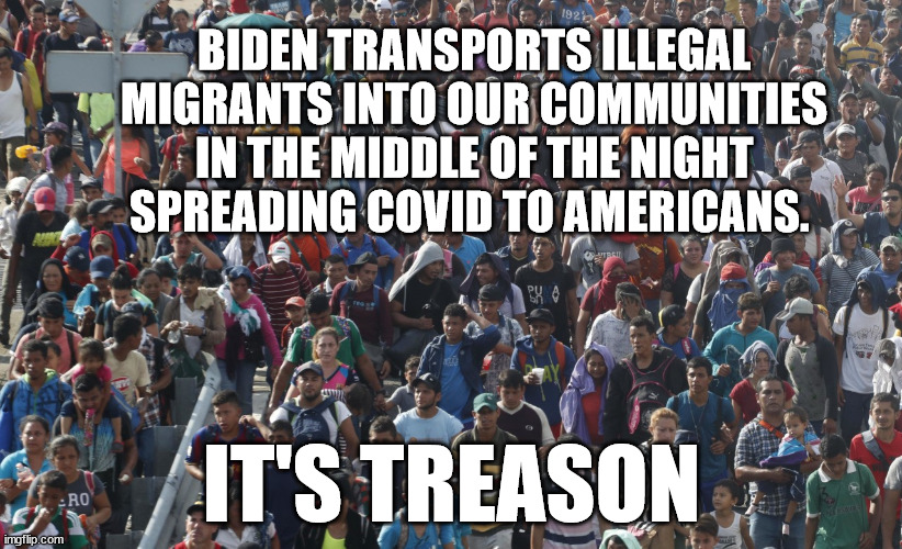 Treason | BIDEN TRANSPORTS ILLEGAL MIGRANTS INTO OUR COMMUNITIES IN THE MIDDLE OF THE NIGHT SPREADING COVID TO AMERICANS. IT'S TREASON | image tagged in treason | made w/ Imgflip meme maker