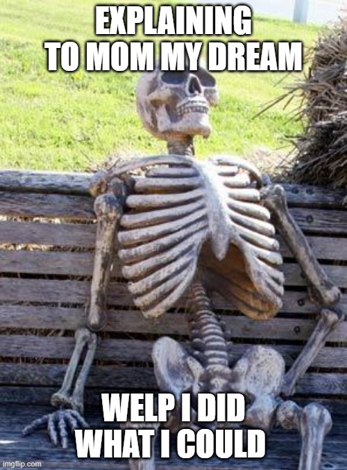 Waiting Skeleton | EXPLAINING TO MOM MY DREAM; WELP I DID WHAT I COULD | image tagged in memes,waiting skeleton | made w/ Imgflip meme maker