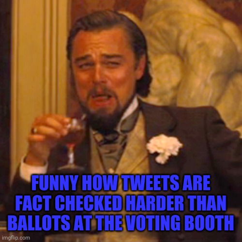 All about power for the Democrats. | FUNNY HOW TWEETS ARE FACT CHECKED HARDER THAN BALLOTS AT THE VOTING BOOTH | image tagged in memes,laughing leo | made w/ Imgflip meme maker