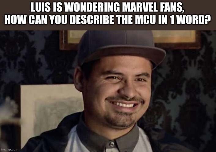 Luis must know | LUIS IS WONDERING MARVEL FANS, HOW CAN YOU DESCRIBE THE MCU IN 1 WORD? | image tagged in antman luis,tell me more,mcu,marvel,fans | made w/ Imgflip meme maker