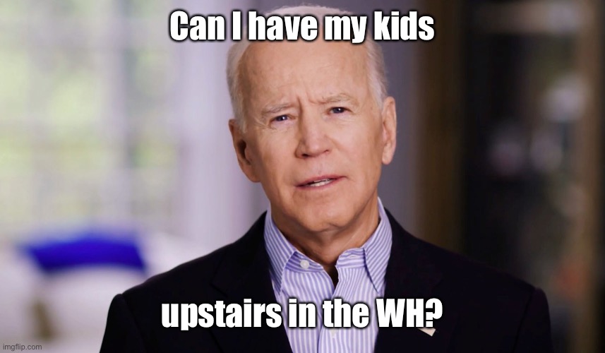 Joe Biden 2020 | Can I have my kids upstairs in the WH? | image tagged in joe biden 2020 | made w/ Imgflip meme maker