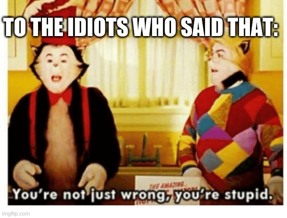 You're not just wrong your stupid | TO THE IDIOTS WHO SAID THAT: | image tagged in you're not just wrong your stupid | made w/ Imgflip meme maker