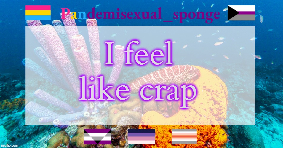 I'm sick and I feel like this is the only stream that may care | I feel like crap | image tagged in pandemisexual_sponge temp,demisexual_sponge | made w/ Imgflip meme maker