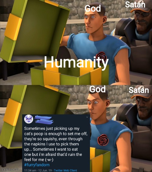 Oh god | Satan; God; Humanity; God; Satan | image tagged in memes,why | made w/ Imgflip meme maker