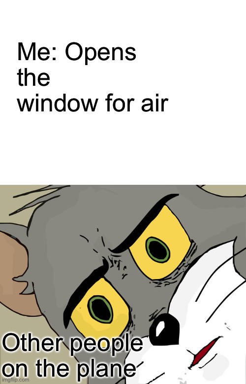 This is your captain speaking | Me: Opens the window for air; Other people on the plane | image tagged in blank white template,memes,unsettled tom,plane | made w/ Imgflip meme maker
