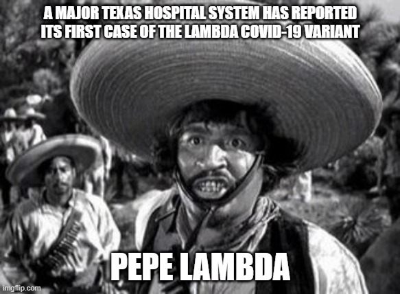 PEPE | A MAJOR TEXAS HOSPITAL SYSTEM HAS REPORTED ITS FIRST CASE OF THE LAMBDA COVID-19 VARIANT; PEPE LAMBDA | image tagged in covid19 | made w/ Imgflip meme maker