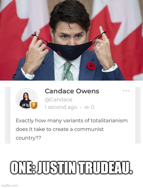 Trudeau is the worst variant | ONE: JUSTIN TRUDEAU. | image tagged in canadian politics,justin trudeau,liberals,communism,dictator,canada | made w/ Imgflip meme maker