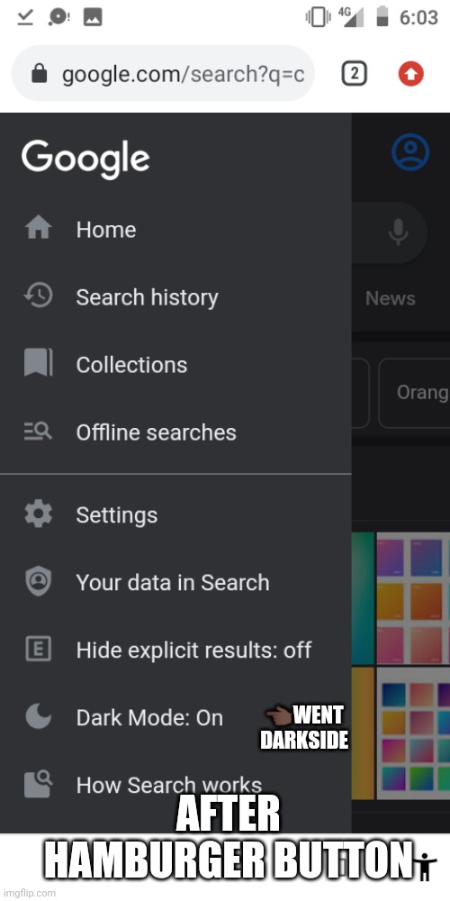 Up vote please | 👈🏿WENT DARKSIDE; AFTER HAMBURGER BUTTON | made w/ Imgflip meme maker