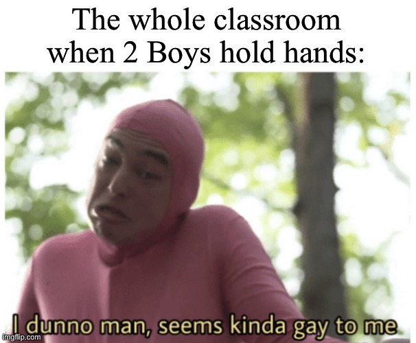 Really | The whole classroom when 2 Boys hold hands: | image tagged in idk man seems kinda gay | made w/ Imgflip meme maker