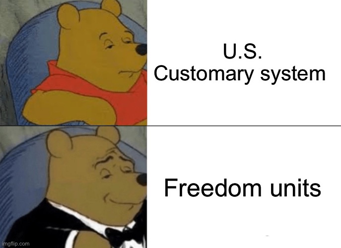 Freedom units | U.S. Customary system; Freedom units | image tagged in memes,tuxedo winnie the pooh,america,not really a gif,usa | made w/ Imgflip meme maker