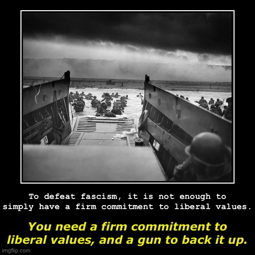 Gun control has been a liberal priority for a long time. But in light of recent events, perhaps it’s time we evolved. | image tagged in funny,demotivationals,gun control,guns,fascism,d-day | made w/ Imgflip demotivational maker