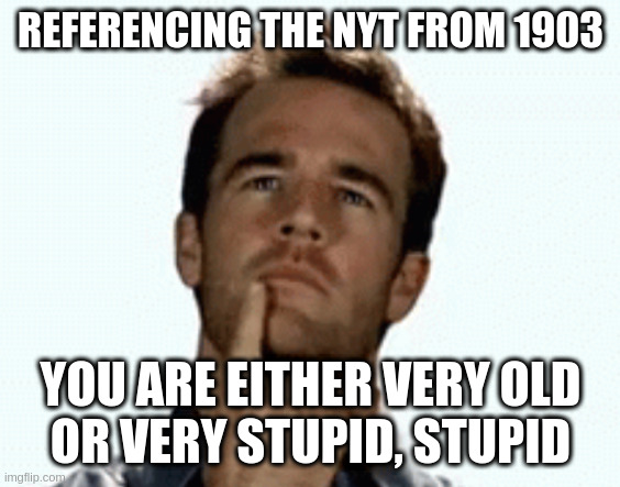 interesting | REFERENCING THE NYT FROM 1903; YOU ARE EITHER VERY OLD
OR VERY STUPID, STUPID | image tagged in interesting | made w/ Imgflip meme maker