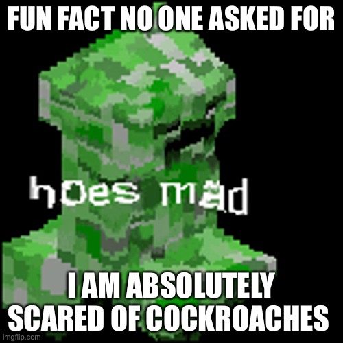I almost died trying to run from one- | FUN FACT NO ONE ASKED FOR; I AM ABSOLUTELY SCARED OF COCKROACHES | image tagged in dead ass,lmao help me | made w/ Imgflip meme maker