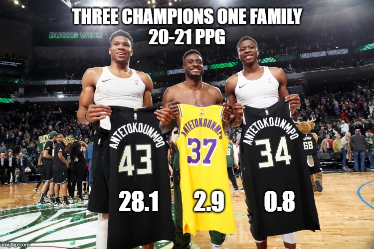 hall of fame family | THREE CHAMPIONS ONE FAMILY
20-21 PPG; 28.1        2.9         0.8 | image tagged in giannis antetokounmpo nba brothers,giannis antetokounmpo,nba memes,hall of fame,nba | made w/ Imgflip meme maker