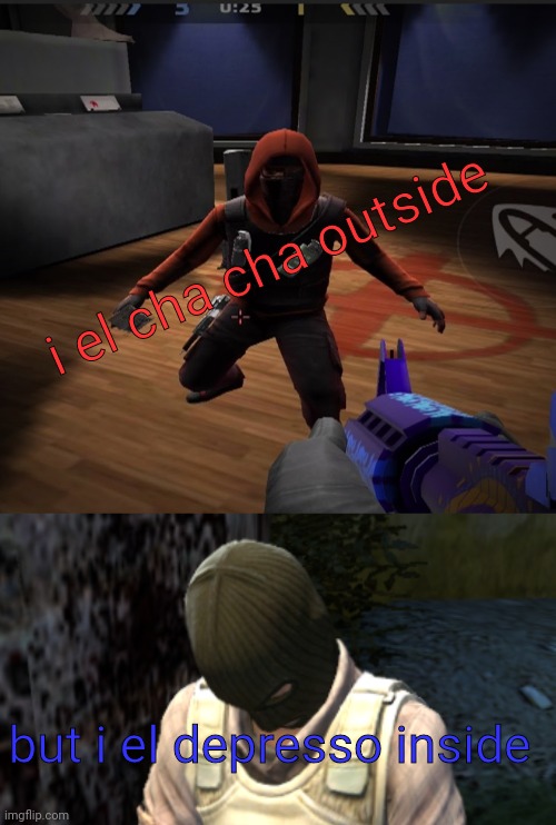 i el cha cha outside; but i el depresso inside | made w/ Imgflip meme maker