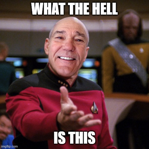 Only the people in Everyones_A_Mod will get this | WHAT THE HELL; IS THIS | image tagged in wtf picard kewlew | made w/ Imgflip meme maker