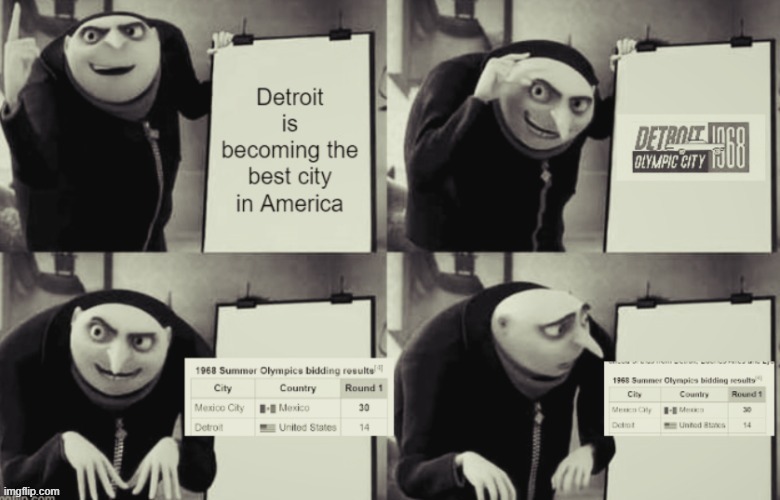 Detroit's Mayor Gru presents his city's case for the 1968 Olympics, 1963 | made w/ Imgflip meme maker
