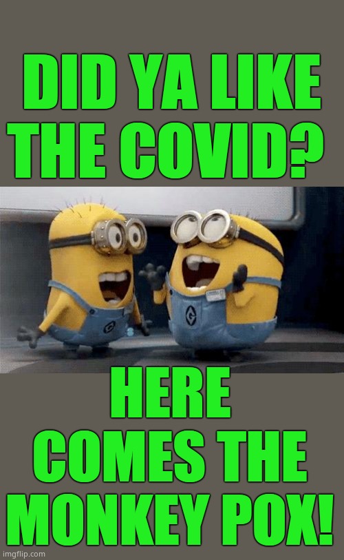 Now we know you're ready ;) | DID YA LIKE THE COVID? HERE COMES THE MONKEY POX! | image tagged in memes,excited minions | made w/ Imgflip meme maker