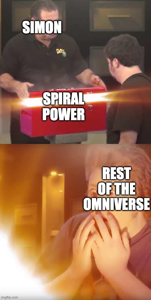 JonTron | SIMON; SPIRAL POWER; REST OF THE OMNIVERSE | image tagged in jontron,anime | made w/ Imgflip meme maker