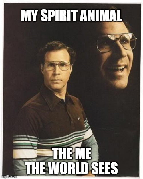 Will Ferrell Spirit Animal | MY SPIRIT ANIMAL; THE ME THE WORLD SEES | image tagged in will farrell double portrait | made w/ Imgflip meme maker