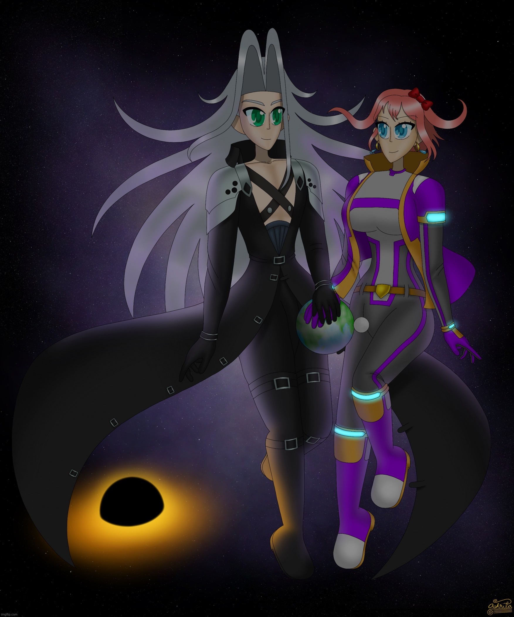 Gm btw | image tagged in sayori and sephiroth | made w/ Imgflip meme maker