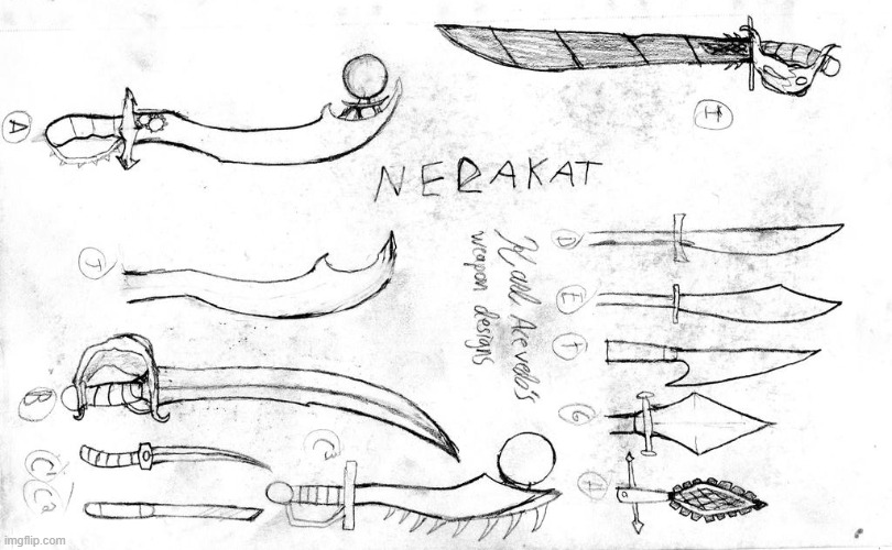 Weapons sketches (drawn in college) | image tagged in weapons | made w/ Imgflip meme maker