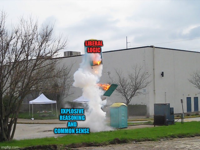 Exploding Crap Porta potty | LIBERAL LOGIC EXPLOSIVE REASONING AND COMMON SENSE | image tagged in exploding crap porta potty | made w/ Imgflip meme maker