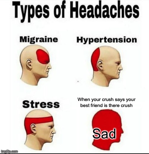 Types of Headaches meme | When your crush says your best friend is there crush; Sad | image tagged in types of headaches meme | made w/ Imgflip meme maker