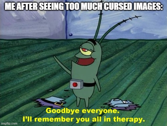 I'm not joking. H A L P | ME AFTER SEEING TOO MUCH CURSED IMAGES: | image tagged in goodbye everyone i'll remember you all in therapy | made w/ Imgflip meme maker