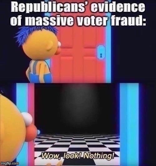 [Deposit latest election fraud theories in comments below!] | image tagged in voter fraud,election fraud,election 2020,2020 elections,conspiracy theory,wow look nothing | made w/ Imgflip meme maker