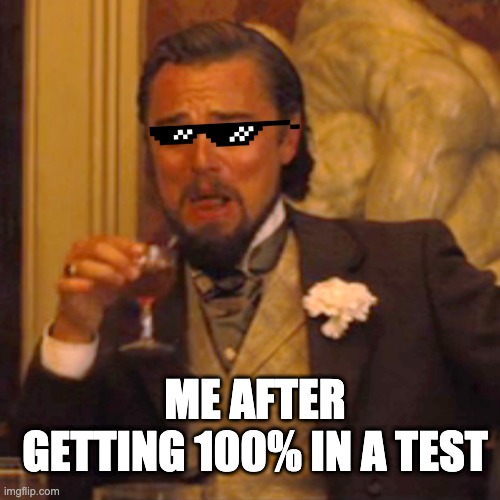 100% | ME AFTER GETTING 100% IN A TEST | image tagged in memes,laughing leo | made w/ Imgflip meme maker