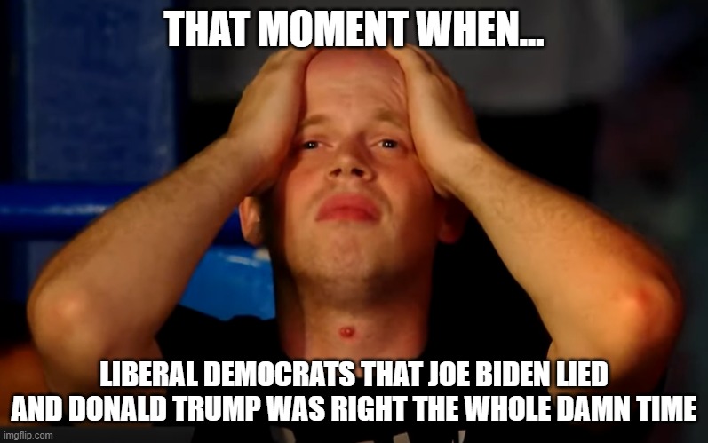 THAT MOMENT WHEN... LIBERAL DEMOCRATS THAT JOE BIDEN LIED AND DONALD TRUMP WAS RIGHT THE WHOLE DAMN TIME | made w/ Imgflip meme maker