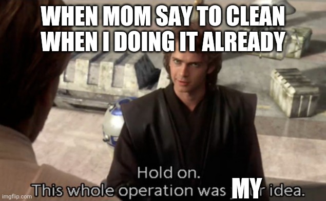 Come on | WHEN MOM SAY TO CLEAN WHEN I DOING IT ALREADY; MY | image tagged in hold on this whole operation was your idea | made w/ Imgflip meme maker