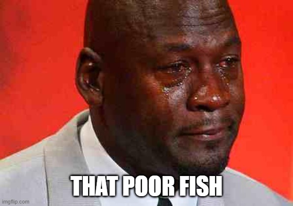 crying michael jordan | THAT POOR FISH | image tagged in crying michael jordan | made w/ Imgflip meme maker