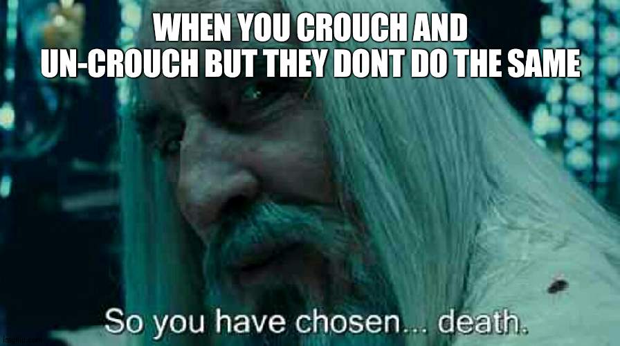 Minecraft | WHEN YOU CROUCH AND UN-CROUCH BUT THEY DONT DO THE SAME | image tagged in so you have chosen death | made w/ Imgflip meme maker