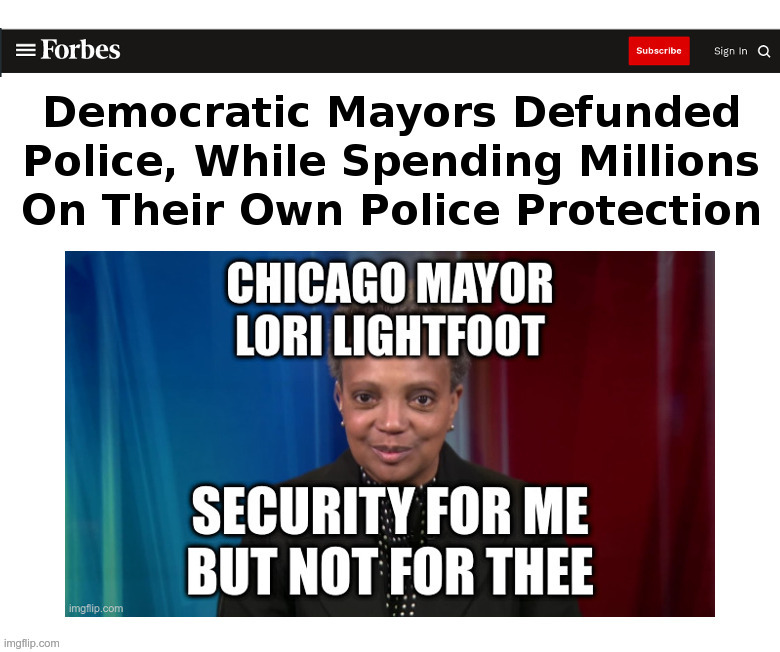 Security For Me, But Not For Thee | image tagged in democrats,defund the police,butt,police,protect,lori lightfoot | made w/ Imgflip meme maker