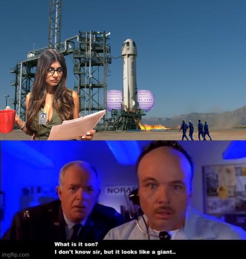 Bezos rocket | image tagged in mia khalifa at blue origin,johnson,austin powers | made w/ Imgflip meme maker