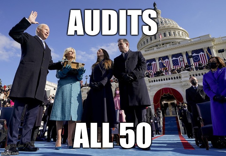 50 audits. | AUDITS; ALL 50 | image tagged in election 2020,election fraud,voter fraud,democrat party,joe biden,criminals | made w/ Imgflip meme maker