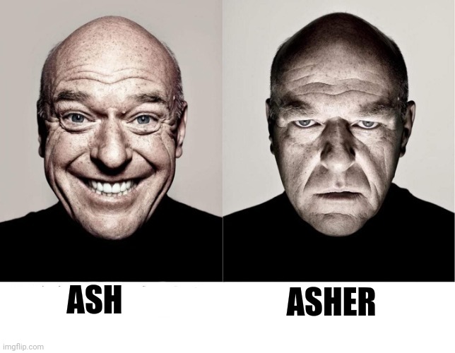 breaking bad smile frown | ASHER; ASH | image tagged in breaking bad smile frown | made w/ Imgflip meme maker