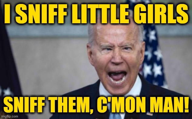 Biden Scream | I SNIFF LITTLE GIRLS SNIFF THEM, C'MON MAN! | image tagged in biden scream | made w/ Imgflip meme maker