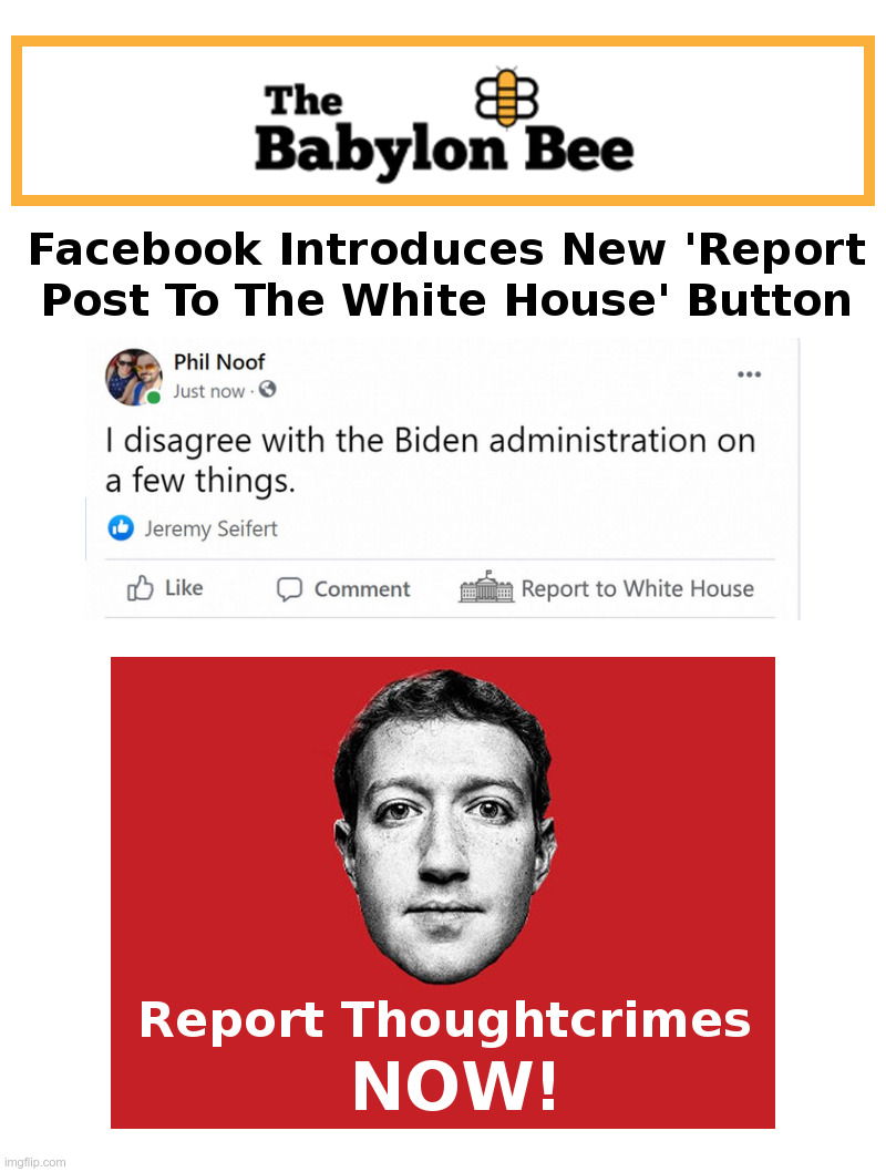 Report Thoughtcrimes NOW! | image tagged in joe biden,white house,facebook,big tech,big brother,censorship | made w/ Imgflip meme maker