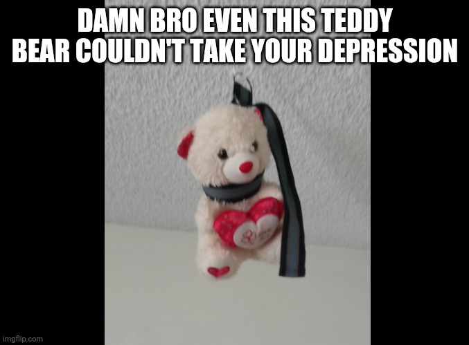 Rip | DAMN BRO EVEN THIS TEDDY BEAR COULDN'T TAKE YOUR DEPRESSION | made w/ Imgflip meme maker